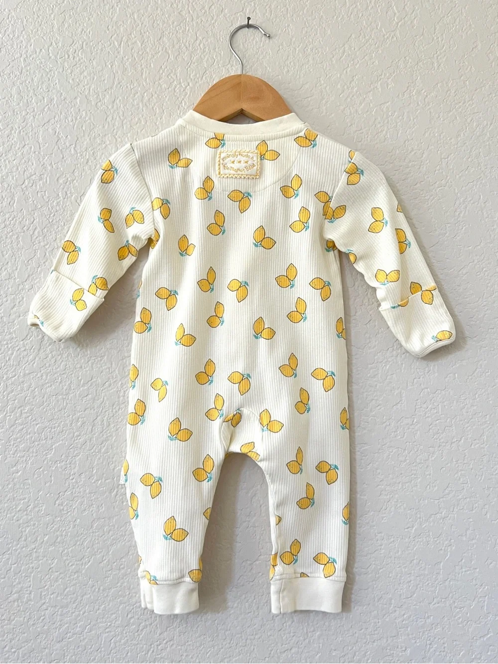 JoJo Maman Bebe Baby 3-6M Cream Lemon Print Ribbed Footless Sleepsuit Romper